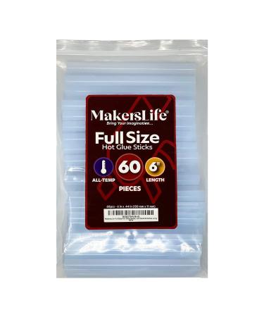 Full Size Hot Glue Sticks Bulk 60-Pack 6 x .44 Clear All-Temp Glue Gun Sticks for Art Craft DIY and Most Gluing Projects Compatible with Most Hot Glue Guns. Craft Glue by MakersLife