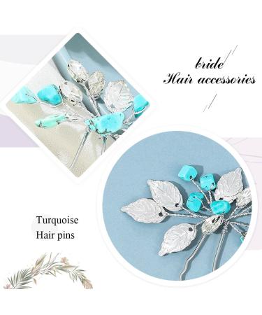 Earent Turquoise Leaf Crystal Wedding Hair Pins - Bridal Hair Accessories for Women and Girls (Pack of 2) - Buy Online on SooperMarket.com