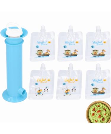 Squeeze Station 7pcs Baby Food Pouch Maker with Reusable Pouches for Infants Toddlers Portable DIY Fruit Puree Filler for Babies Kids Perfect for Outdoor Travel Kindergarten(Blue)