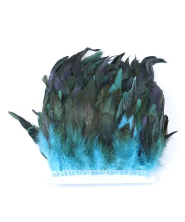 Lyras Turquoise Rooster Feathers Fringe Trim by The Yard for Clothing Costume Decoration Crafts Feather Width 5-7 inches per Pack of 2 Yards