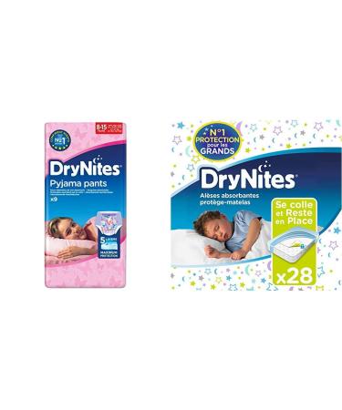Huggies DryNites Absorbent Diaper Pants for Girls (8-15 Years) 9 Pack including 28 x Bed Pads for Girls 37 Piece Set