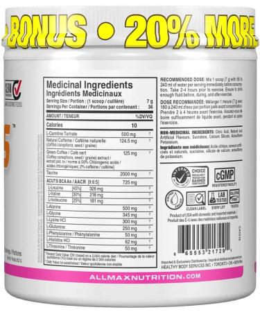 ALLMAX Nutrition ACUTS - Amino Acid Powder Supplement with Taurine L-Carnitine Green Coffee Bean Extract - Cotton Candy - 252 g Cotton Candy 36 Servings (Pack of 1) - Buy Online on SooperMarket.com