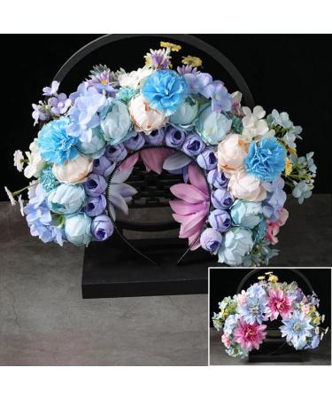 JSGHGDF Bridal Garlands Florals Crown Wedding Flower Headband Beach Wreath Hairband Girls Hair Accessory Women Head Hoop Props Blue - Buy Online on SooperMarket.com
