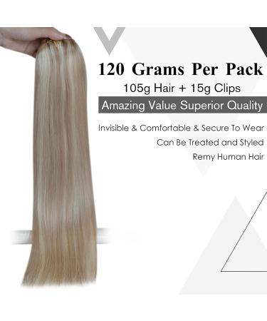 Laavoo Clip-In Real Hair Extensions | Blonde Highlights Ash Blonde 45cm - 105g - 7pcs #18/613 - Buy Online on SooperMarket.com