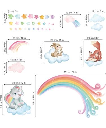 Wondever Rainbow Animals Wall Stickers - Elephant Rabbit Fox Clouds Decals for Nursery & Kids Bedroom - Buy Online on SooperMarket.com