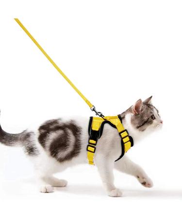 Cat dishes with a leash breakproof cat line set adjustable soft kitten vest with reflective stripes breast dishes for small kitten (yellow XS) yellow XS