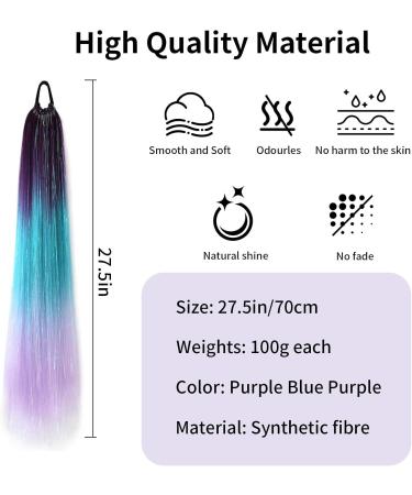 Rainbow Ponytail Hair Extensions 27.5 Inch 100g Coloured Hair Extensions for Braiding Coloured Glitter Straight Synthetic Hair Extensions for Women Girls Hair Accessories (Purple Blue Purple) - Buy Online on SooperMarket.com