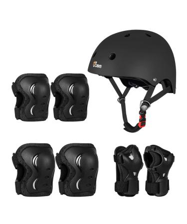 JBM Youth & Adult Full Protective Gear Set, Multi-Sport Helmet, Knee Pads and Elbow Pads with Wrist Guards, Full Protection (7-Pieces Protective Gear Set( (Black - Large, 14 Years - Adult) 14 Years - Above Black - Large