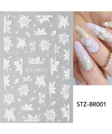 White Flowers Nail Art Stickers | 5D Self-Adhesive Floral & Butterfly Decals for DIY Manicure | 4 Sheets of Embossed Nail Design - Buy Online on SooperMarket.com
