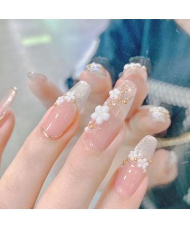 Golden Sequins Flower Press-on Nails for Women - Spring/Summer Nail Art DIY Kit - Buy Online on SooperMarket.com