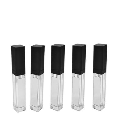 Healthcom 5 Pcs 7.5ml Plastic Square Clear Lip Gloss Tubes Vials LED Light Lip Glaze Tubes with Mirrors Refillable Lip Gloss Bottles DIY Lip Balm Lipstick Tube Makeup Cosmetic Container for Woman Girl(Black)