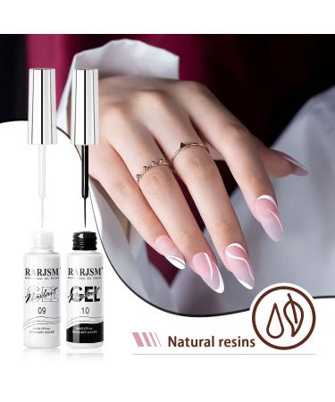 Nail Art Gel Liner Set - Black & White Design Polish Paint - 2Pcs 8ml Soak Off Curing Gel Polish with Thin Brush - DIY Home Salon French Manicure - Buy Online on SooperMarket.com