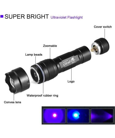 Ultrafire UV Flashlight - Super Power 395-405NM LED Black Light for Leak Detection Pet Stains & Bed Bugs - International Shipping Available - Buy Online on SooperMarket.com