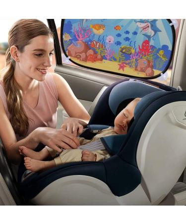 iZoeL Car Sun Shade for Kids 2pcs | Self-adhesive Side Window & Rear Sunshades Universal with 8 Suction Cups | Sun Glare and UV Rays Protection | Blue Ocean Design - Buy Online on SooperMarket.com