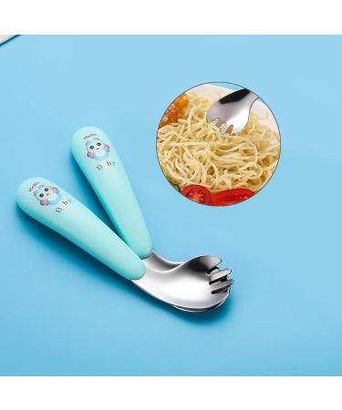 Silent Children Cutlery Set | Curved Handle Stainless Steel Baby Fork & Spoon | Heat-Resistant Self-Learning Feeding Utensils (Green) - Buy Online on SooperMarket.com