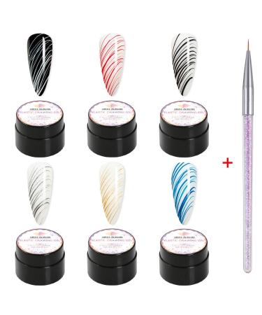 MEET ACROSS 6 Colors Spider Gel for Nail Art - Elastic Drawing Gel for UV LED Nails - DIY Manicure Kit with Brushes - Buy Online on SooperMarket.com