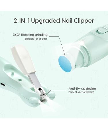 Lupantte Electric Baby Nail Trimmer with Light - 2-in-1 Clippers & 14 Replacement Heads, for Newborns & Adults - Light Green - Buy Online on SooperMarket.com