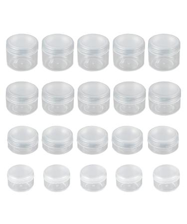 Liujzzi 20 pieces of cosmetic container travel pot glass set with lid for creams sample make-up storage 5 10 15 and 20 grams (clear lid and clear body)