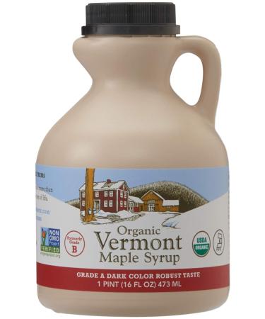 Hidden Springs Maple Organic Vermont Maple Syrup Grade A Dark Robust (Formerly Grade B) 16 Ounce 1 Pint Family Farms BPA-free Jug
