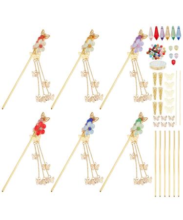 WEBEEDY 6 Sets DIY Butterfly Hair Stick Make Your Own Hair Clip Hair Pins Elegant Chignon Pins Chinese Style Hair Pin Decorative Hair Jewelry Accessories
