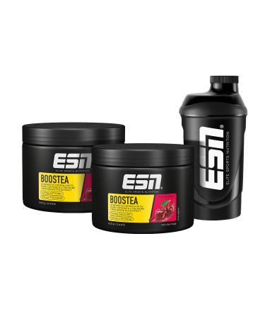 ESN Boostea + Free Shaker Cherry 2 x 200 g booster with caffeine L-theanin and green tea extract vegan tested quality-made in Germany cherry (2 Pack)