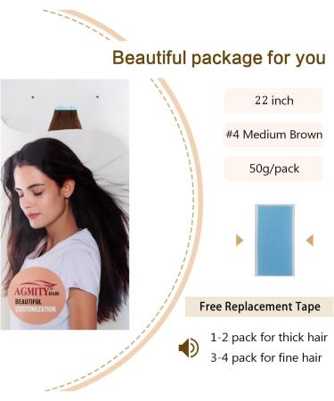 AGMITY 100% Remy Human Hair Tape in Extensions - Chocolate Brown 22 (20 pcs) - Buy Online on SooperMarket.com