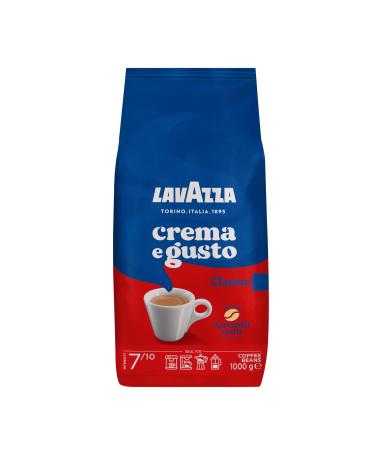 Lavazza Crema e Gusto Classico roasted coffee beans with spicy aromanops ideal for espresso arabica and robusta coffee beans intensity 8/10 dark roasting 1 pack with 1 kg classico single
