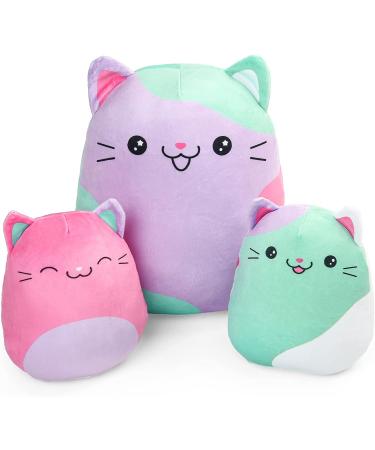 LotFancy Cat Plush Pillow Set of 3 30cm and 17cm*2 Squishy Kitty Stuffed Animal Toy Hugging Pillow Soft Cushion Chirstmas Gift for Kids Kitten Family