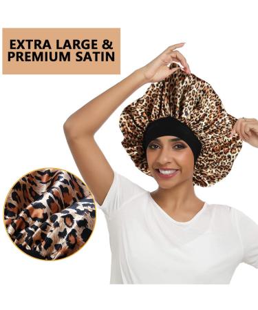 3PCS Extra Large Satin Bonnets for Sleeping - Hair Bonnets for Black Women - Braids Curly Hair - C-black, Rose Gold, Leopard - Buy Online on SooperMarket.com