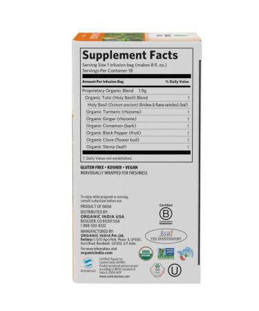 Organic India Tulsi Ginger Turmeric Tea Bags - 18 Count (Pack of 1) - Buy Online on SooperMarket.com