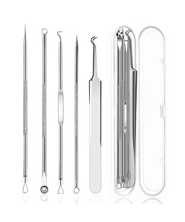 Pimple Popper Blackhead Remove Tool Comedone Extractor Tweezers Set Stainless Steel Acne Spot Pimple Popping Kit with Box(5 Piece)
