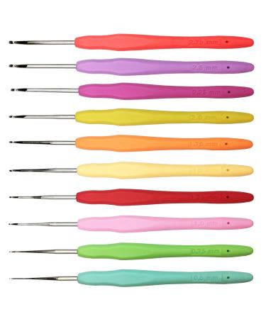 Set of 10 Small Size Crochet Hook Set, Ergonomic Handle Crochet Hook Needles for Arthritic Hands, Thread Crochet Steel Lace Hooks Size 0.5mm to 2.75mm