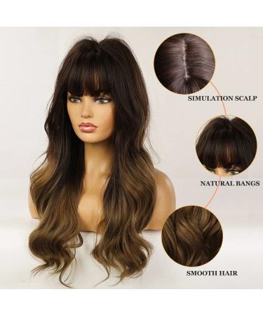 Esmee 24 Curly Hair Wigs for Women - Brown Heat Resistant Synthetic Wigs with Bangs | International Shipping Available - Buy Online on SooperMarket.com