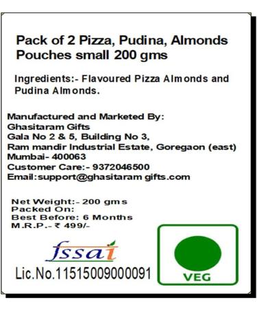Jaiccha Ghasitaram Rakhi Gifts for Brothers Rakhi Dryfruits - Pack of 2 Pizza Pudina Almonds Pouches Small 200 GMS with 2 Rudraksh rakhis - Buy Online on SooperMarket.com