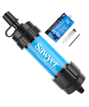 Sawyer Mini PointONE Water Filter Outdoor Emergency Supply Removes 100% Microplastics and 99.99999%* of all Bacteria (Blue)