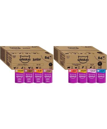 Whiskas Junior Katznassfuck Poultry Selection in jelly 84 portion bags 84x85g (1 large pack) & Adult 1+ Katznass fodder Mixed selection in jelly poultry 85 g (168 pack)