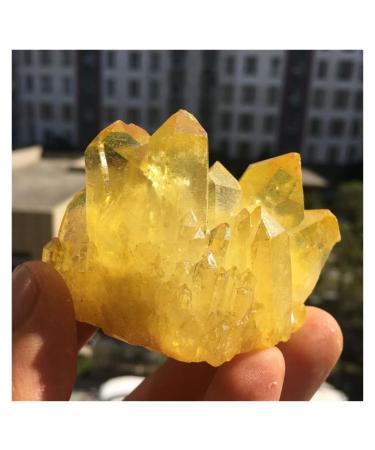 Natural Crystal Rough Beautiful Lemon Yellow Plated Quartz Crystal Clusters 90-100g