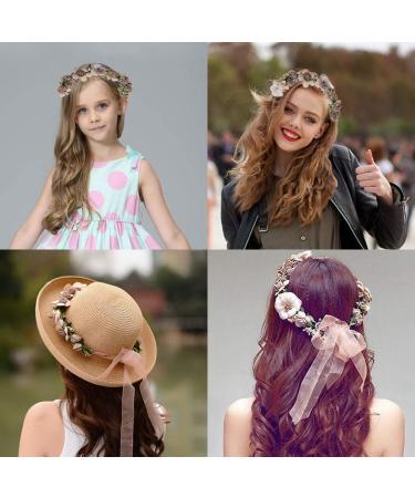 Flower Crown Headband Wreath Garland Hair Bands 2 Pack - Purple Tone | Wedding Bridal Hair Hoop Women Leaf Ribbon Party Decoration Christmas Handmade Headpiece Hair Accessories - Buy Online on SooperMarket.com