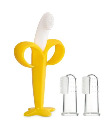 HAILI Baby Banana Toothbrush with 2 Finger Toothbrushes Soft Silicone Baby Teething Toy Teether Chew Toy for Babies 3-6 Months 6-12 Months