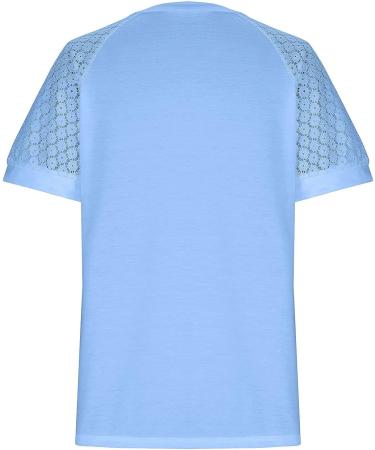 MALAIDOG Womens Lace Puff Sleeve Tunic Blouse - Floral V Neck Tee, Summer Flowy Top Blue - Buy Online on SooperMarket.com