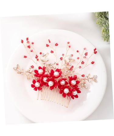 HAPINARY Handmade Comb Hair Insert Comb Bridal Headpiece Flower Hair Combs Wedding Side Comb Wedding Hair Combs Pearl Comb Clip Crystal Headpiece Tiara Red Hanfu Bride Headgear - Buy Online on SooperMarket.com