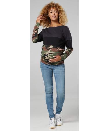 Happy Mama Maternity Nursing Cotton Sweatshirt | Zip Front Colorblock | Graphite & Black - Buy Online on SooperMarket.com