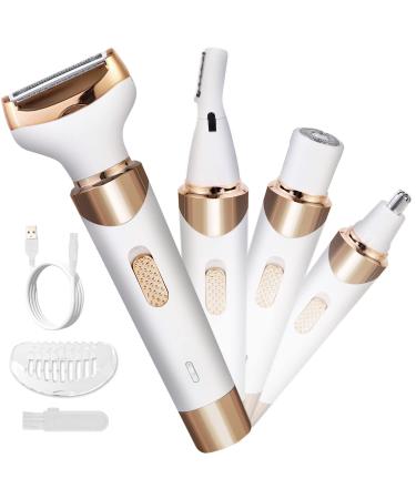 Electric Razor for Women Bikini Trimmer, MKIOVH Women's Shaver Cordless Portable 4 in 1 Painless Shaver, ?for face Legs Brows Nose Brows Nose Detachable Head USB Rechargeable Hair Trimmer