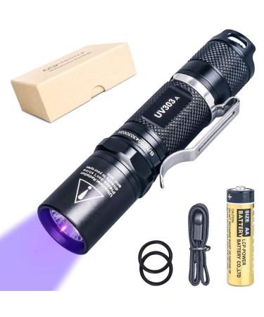 LIGHTFE Blacklight 395nm UV Flashlight UV303A with High Power Output Pure Beam UV Light Torch for Glue Curing Rock and Mineral Fluorescent Glowing Pet Urine Detector Light AC Leak Detector