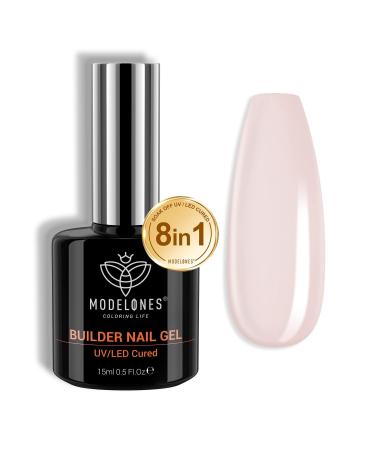 Modelones Builder Nail Gel 8-in-1 Cover Nude Gel Builder LED Nail Lamp Cured Hard Gel Builder for Nail Thickening Nail Strengthener Extension Gel Rubber Base Gel Polish Glue Gel in a Bottle