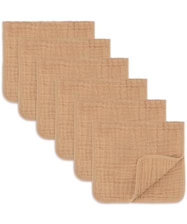 Comfy Cubs Muslin Spitting towels 6 set large 100% cotton hand washcloth 6 layers extra absorbent and soft (caramel 6-pack) Karamell Pack of 6