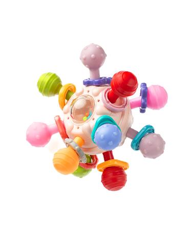 Baby Sensory Teething Toys  Atomic Ball Chew Toys Rattle & Teether Grasping Activities Infant Toy for 0 6 12 Months Boys & Girls Gift(Pink)