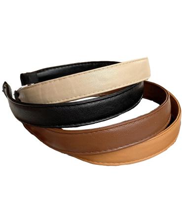 Lvyeer 4 Pack Leather Headband for Women 1Inch Non Slip Headband Fine Hair band Fashion Solid Hard Hair band Hair Accessory for Women and girls (4 color-A)