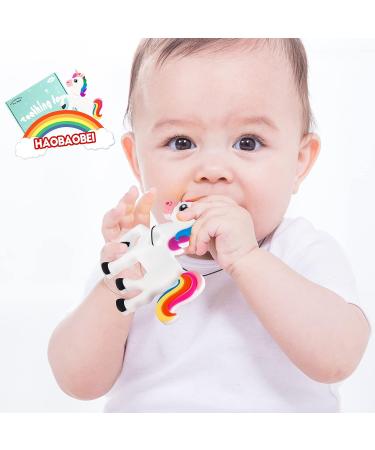 HAOBAOBEI Infant Unicorn Teether Toy - Natural Organic Silicone Teething Toy for Infants and Toddlers - Freezer Safe - White (1 Pack) - Buy Online on SooperMarket.com