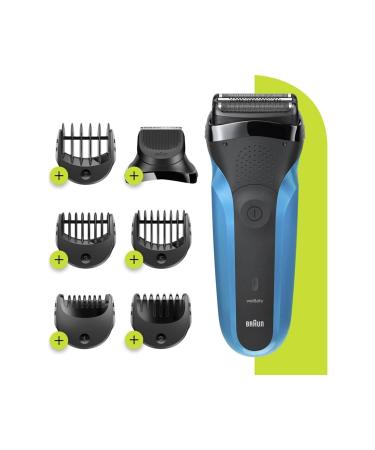 Braun Series 3 razors men 3-in-1 electrorasier beard trimmer with 5 combement rechargeable and wireless electric razor 30 min running time wet & dry 310BT black/blue (1 Pack)